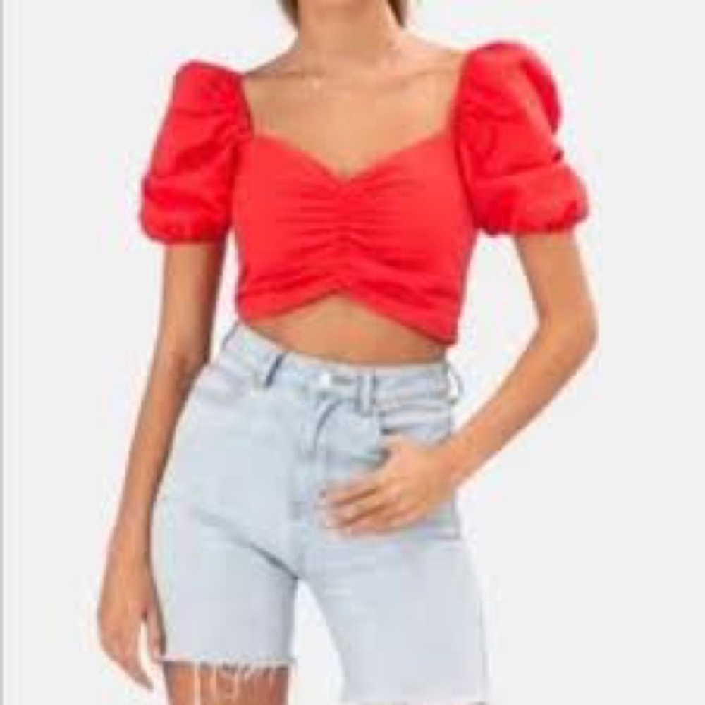 Adika Red Puff Sleeve Crop Top